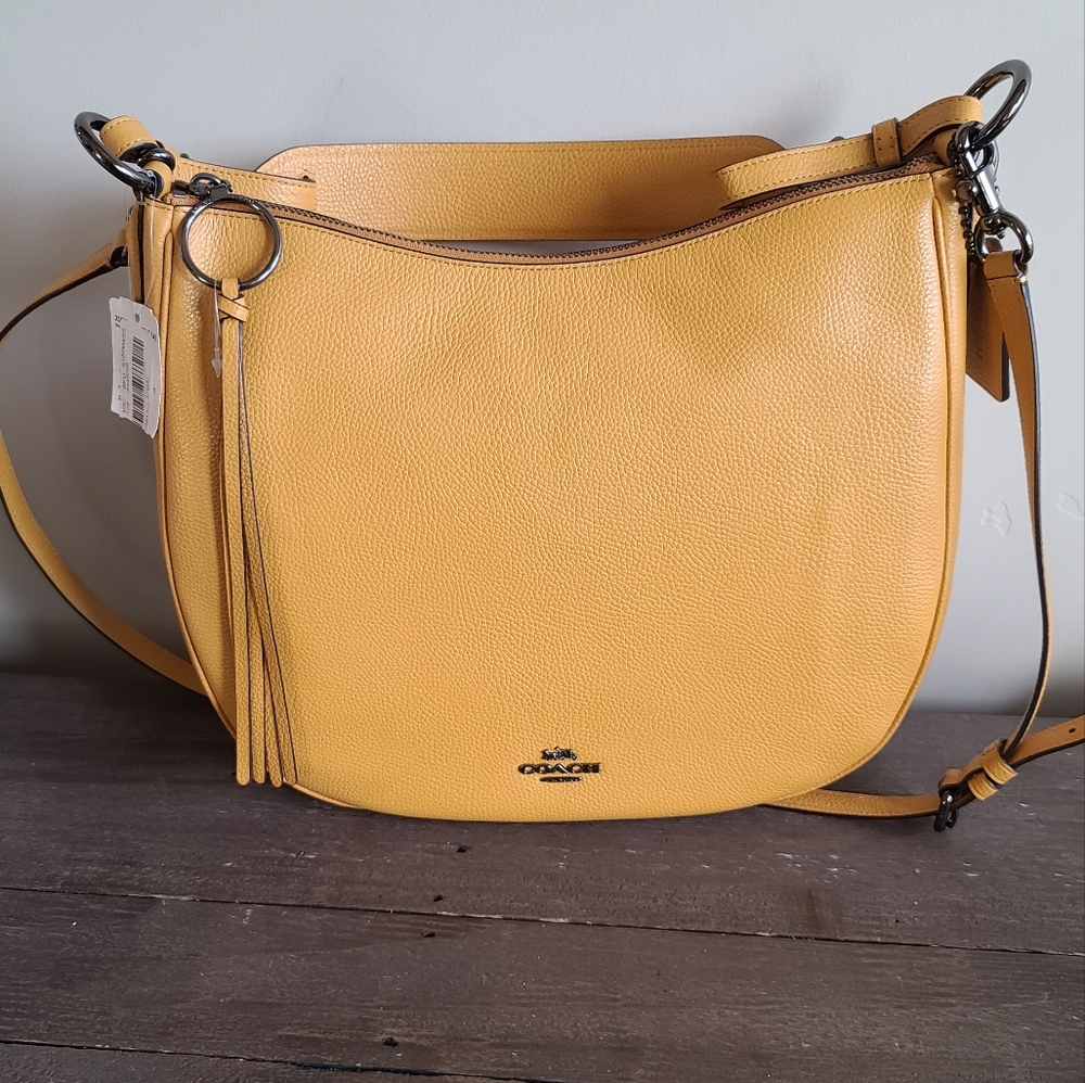Coach Leather Sutton Hobo Dark Mustard Gun Metal Shoulder Handbag Bag 35593